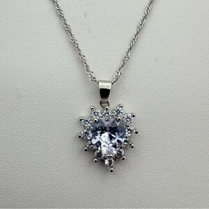 New Silver-Plated Heart Crystal Halo Pendant Necklace